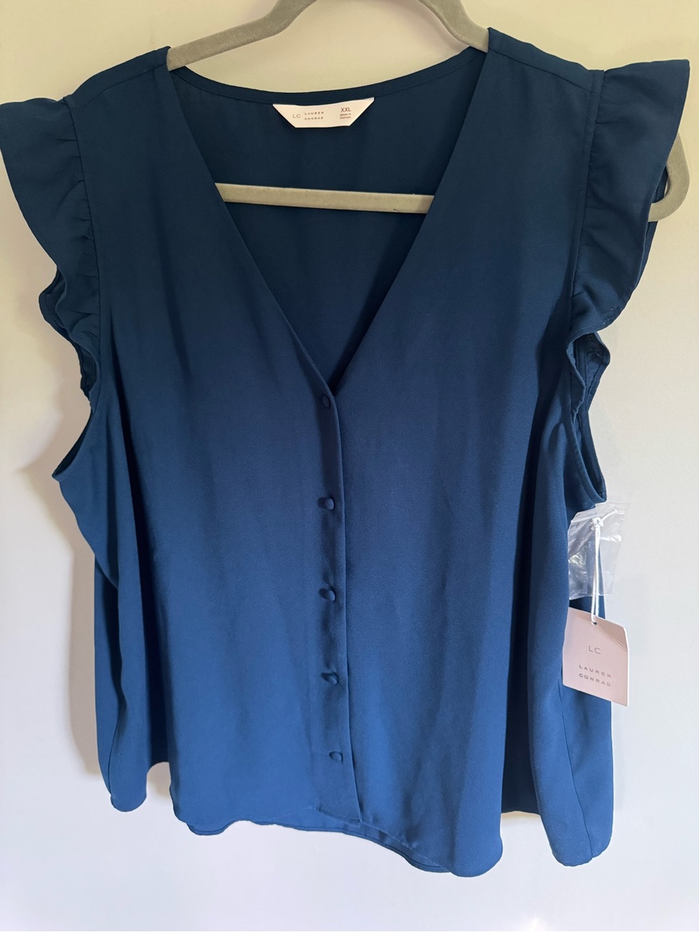 LC Lauren Conrad Teal Button-Front Flutter Sleeve Blouse NWT size XXL - Picture 2 of 9